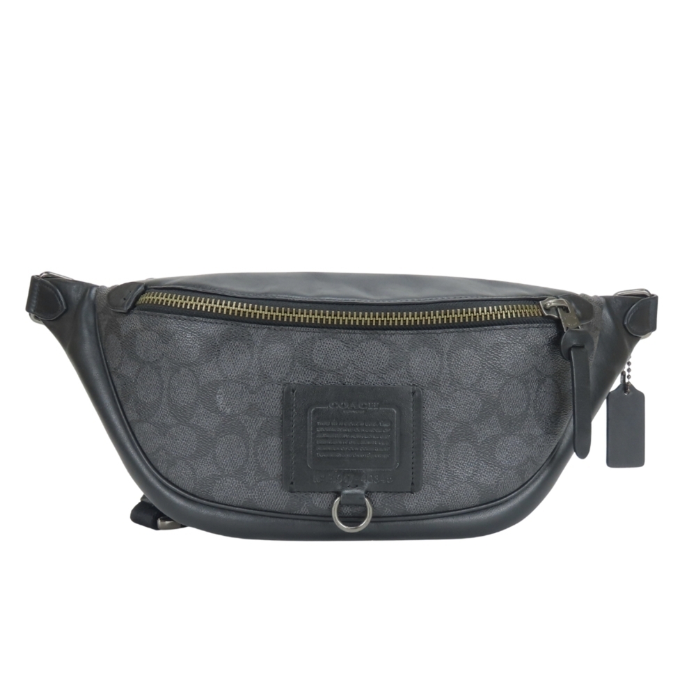 Coach Signature Body Bag 40345 Leather Black Gray Waist Pouch for Men COACH